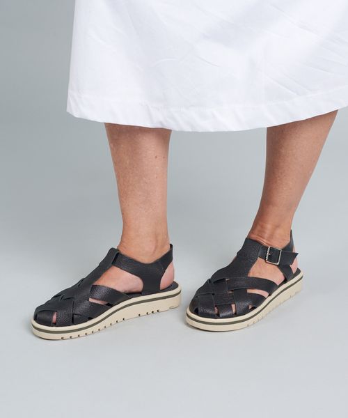 Rasteira Tratorada Entrelace - Preto/Off White