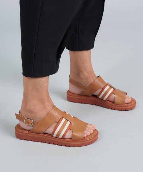 Rasteira Tratorada Cadarco Listra - Caramelo