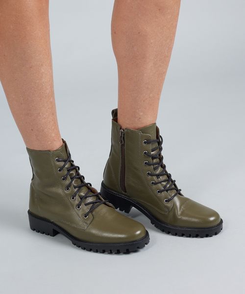 Coturno Couro Debora - Verde Militar