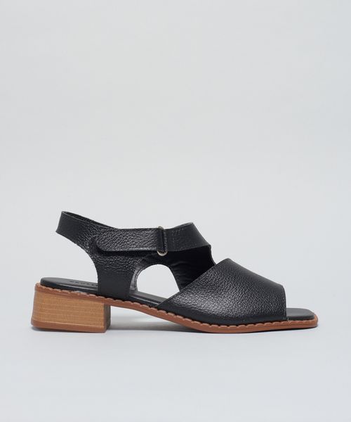 Sandalia Media Couro Lia - Preto