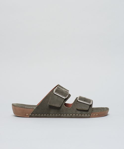 Rasteira Anatomica Couro Camurcao - Verde Militar