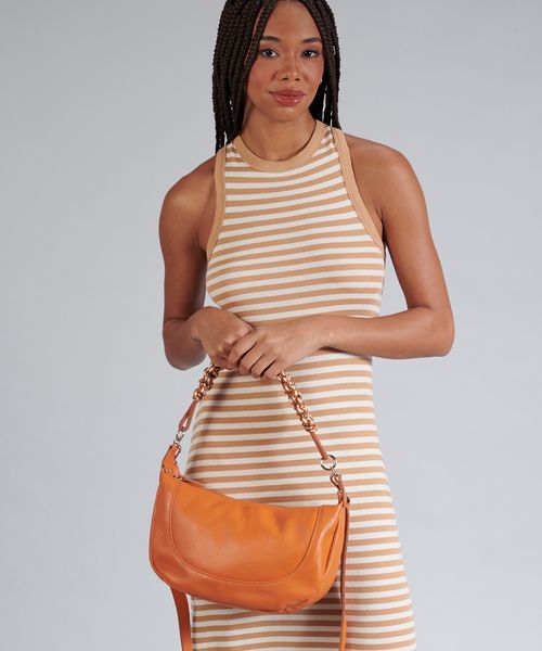 Bolsa m Couro Macrame - Tangerina