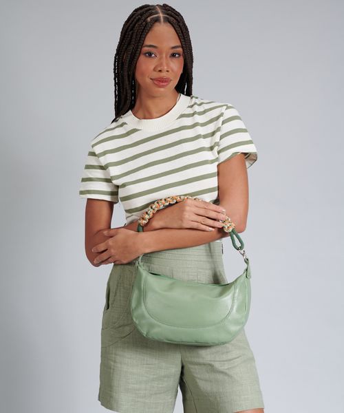 Bolsa m Couro Macrame - Pistache
