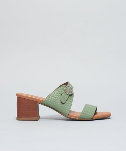 Sandalia Media Couro Escama - Pistache