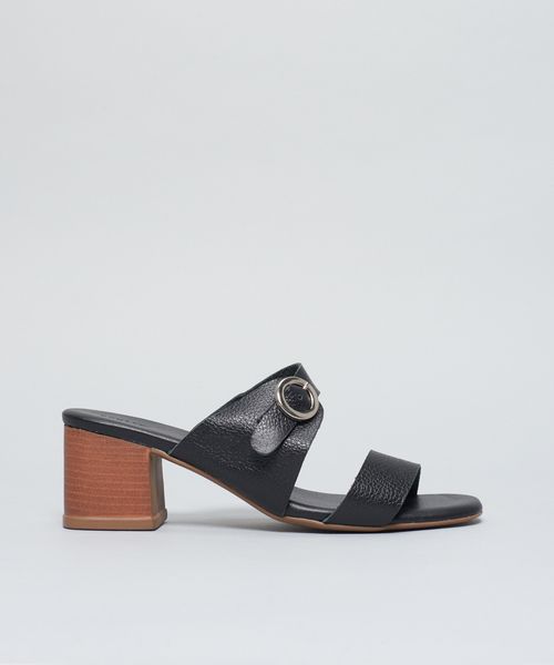 Sandalia Media Couro Helena - Preto