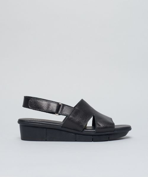 Anabela Couro Solado Comfort - Preto