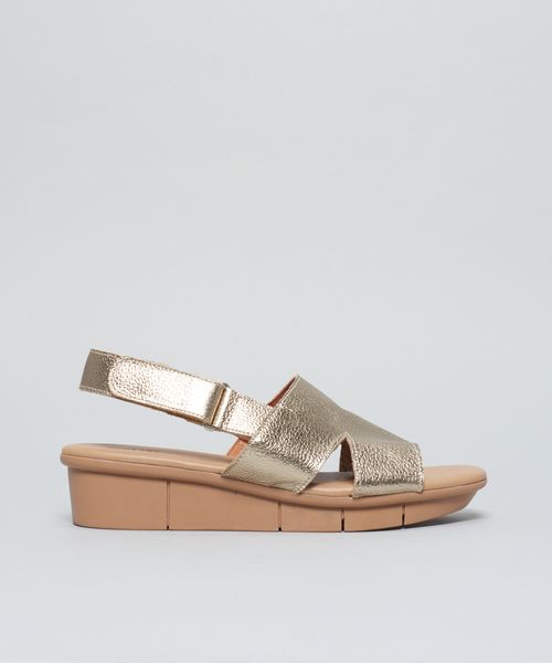 Anabela Couro Solado Comfort - Prata Velho