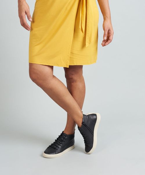 Tenis Couro Medio Ziper - Preto