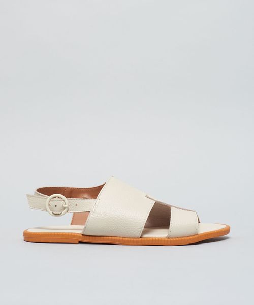 Rasteira Couro Sobreposicao - Offwhite