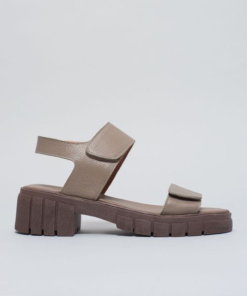 Sandalia Media Tratorada Couro - Cinza