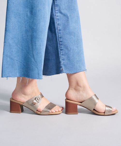 Sandalia Media Couro Escama - Prata Velho