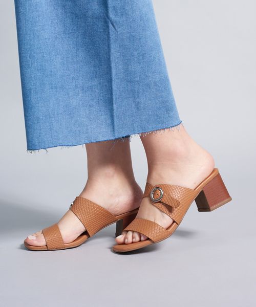 Sandalia Media Couro Escama - Caramelo