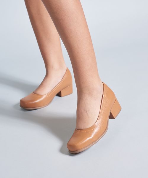Scarpin Couro Pesponto - Caramelo