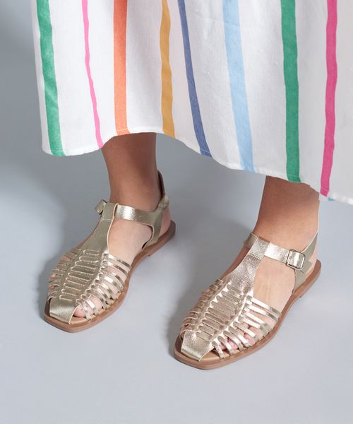 Rasteira Couro Pescador Alice - Prata Velho