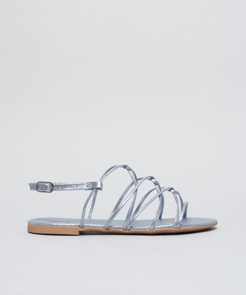 Rasteira Metalizada Entrelace - Azul Safira