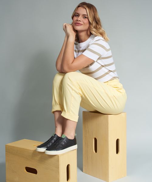 Tenis Couro Elastico Duo - Preto