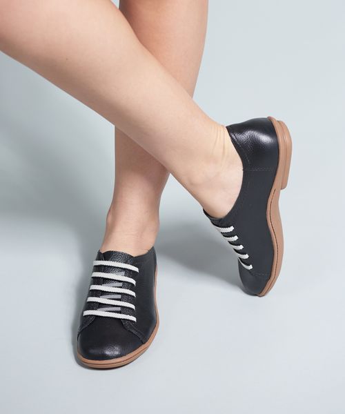 Tenis Couro Comfort Ellen - Preto