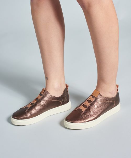 Tenis Couro Elastico Duo - Bronze