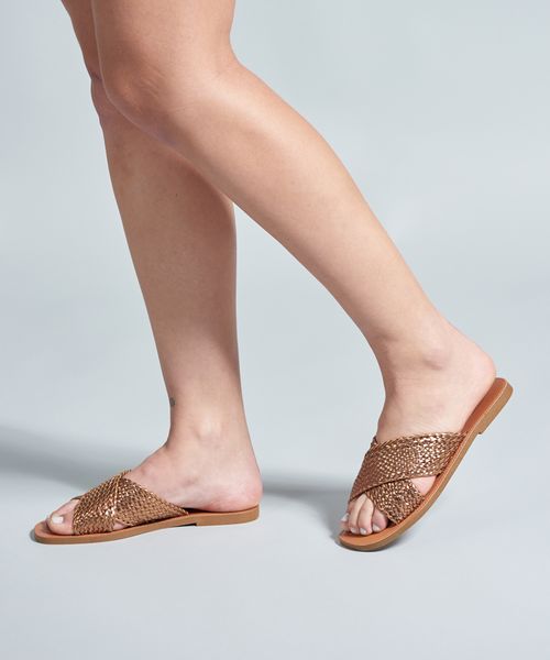 Rasteira Basica Tresse Cruzado - Bronze