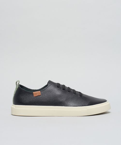 Tenis Couro Elastico Liso - Preto