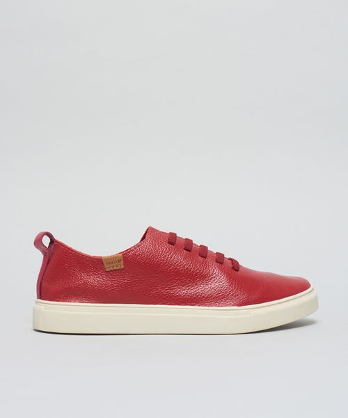 Tenis Couro Elastico Liso - Vermelho