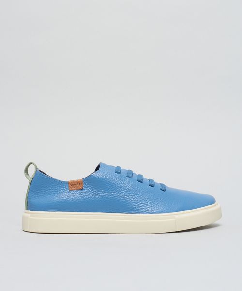 Tenis Couro Elastico Liso - Azul Safira