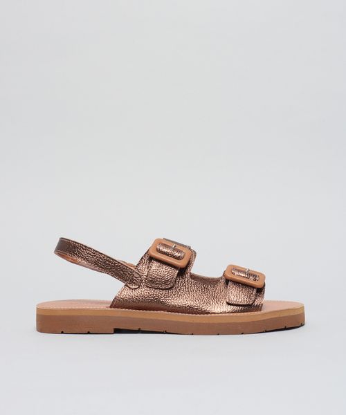 Rasteira Couro Fivelas - Bronze