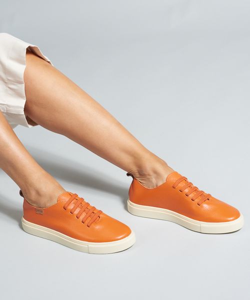 Tenis Couro Elastico Liso - Tangerina