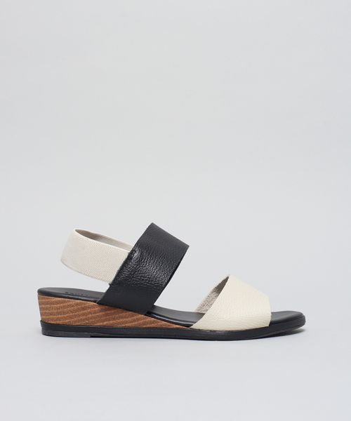 Anabela Couro Elastico Traseiro - Preto/Off White