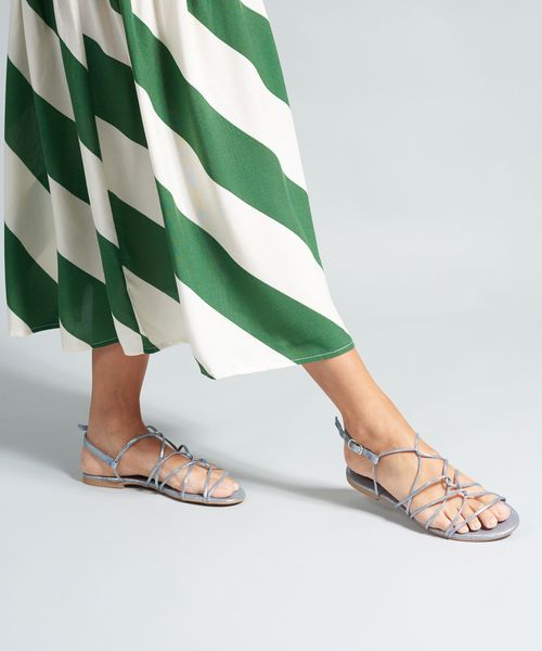 Rasteira Metalizada Entrelace - Azul Safira