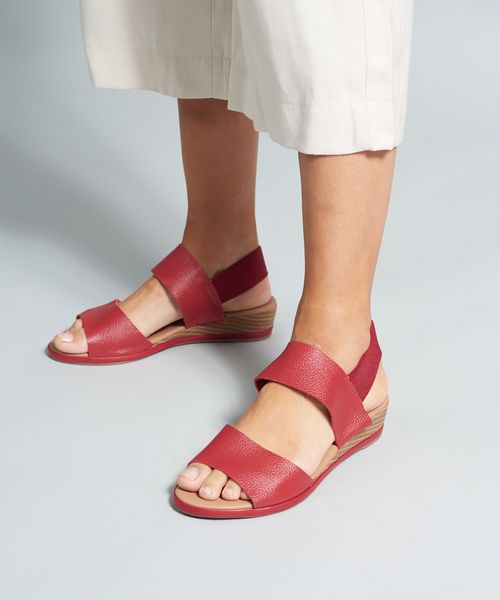 Anabela Couro Elastico Traseiro - Vermelho