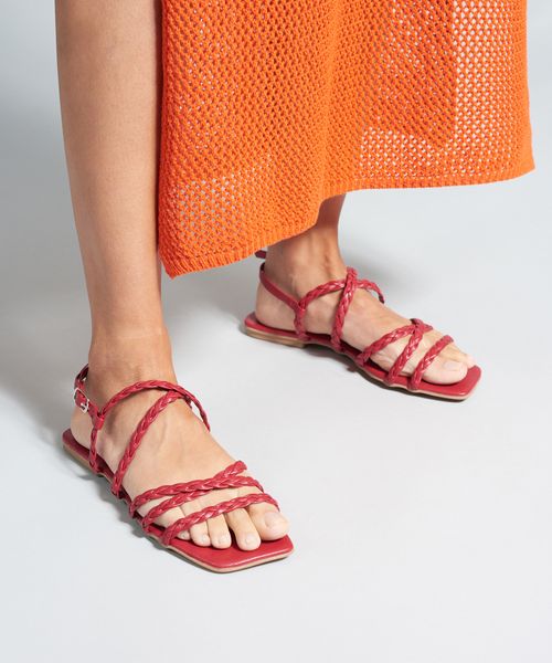 Rasteira Basica Trancinha Soft - Vermelho