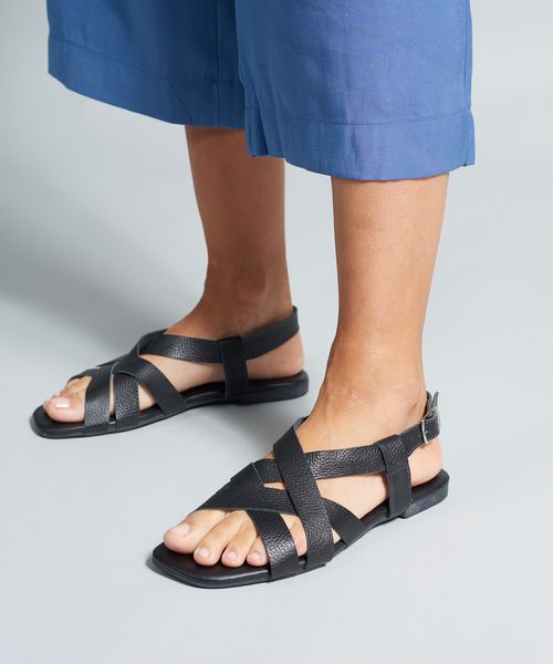 Rasteira Basica Tiras Duo - Preto