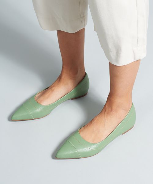 Sapatilha Bico Fino Pesponto - Pistache