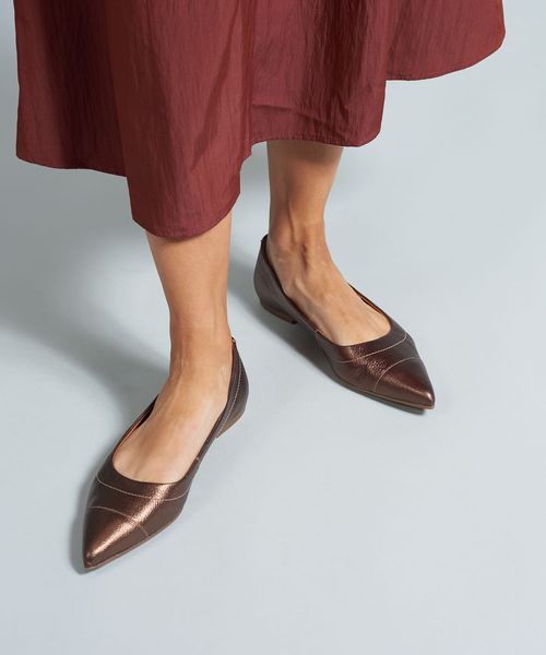 Sapatilha Bico Fino Pesponto - Bronze