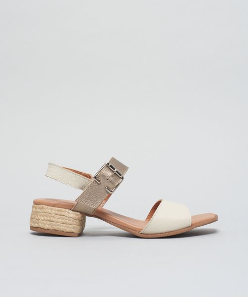 Sandalia Media Saltinho Rami - Off White/Prata Velho