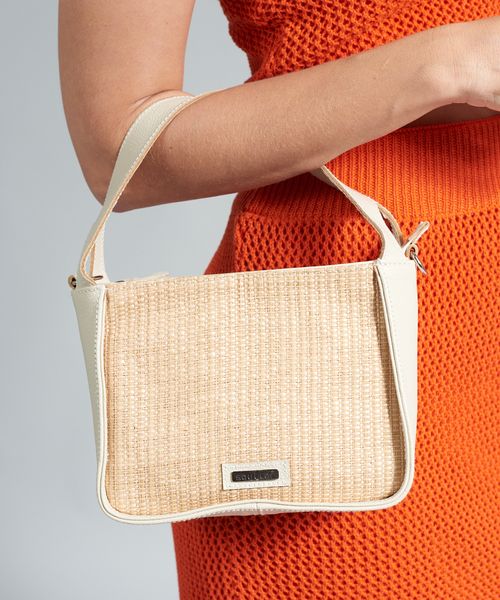 Bolsa p Couro Rafia - Palha Natural