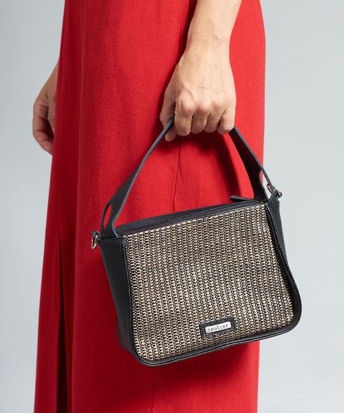 Bolsa p Couro Rafia - Palha Preto