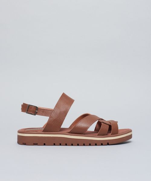 Rasteira Tratorada Couro Nataly - Terra