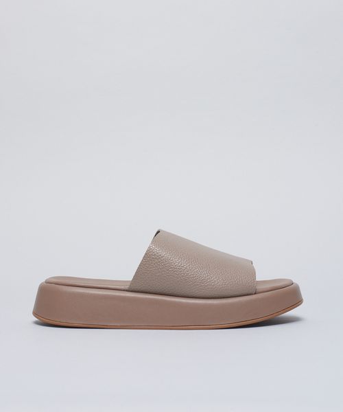 Flat Slide Couro Soul - Cinza