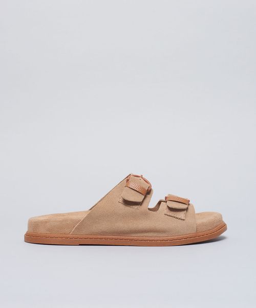 Rasteira Anatomica Couro Camurca - Offwhite