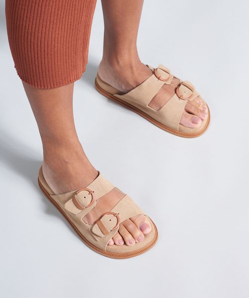 Rasteira Anatomica Couro Camurca - Offwhite