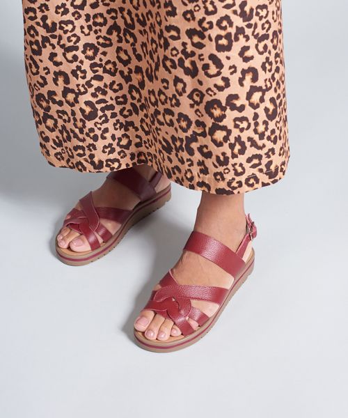 Rasteira Tratorada Couro Nataly - Merlot