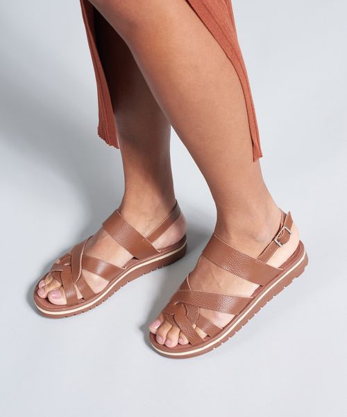 Rasteira Tratorada Couro Nataly - Terra