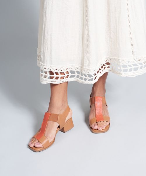 Sandalia Media Elastico Couro - Caramelo/Paprica