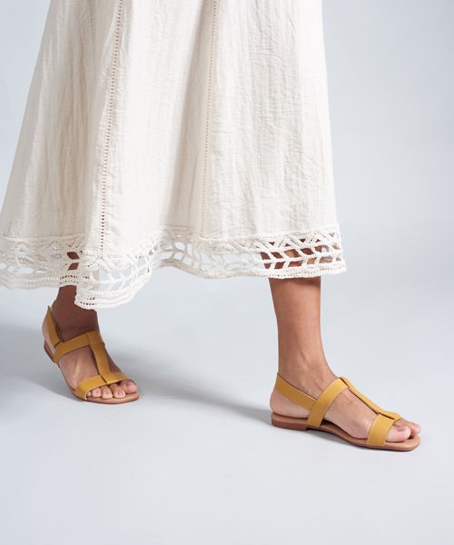 Rasteira Basica Couro Livia - New Mostarda