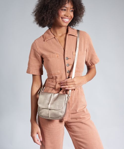 Bolsa p Couro Recorte Frontal - Prata Velho