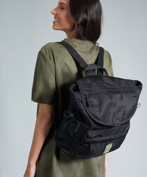 Mochila Nylon Compartimentos - Preto/Oliva