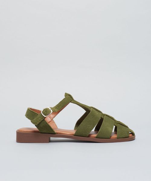 Rasteira Pescador Couro Camurca - Oliva