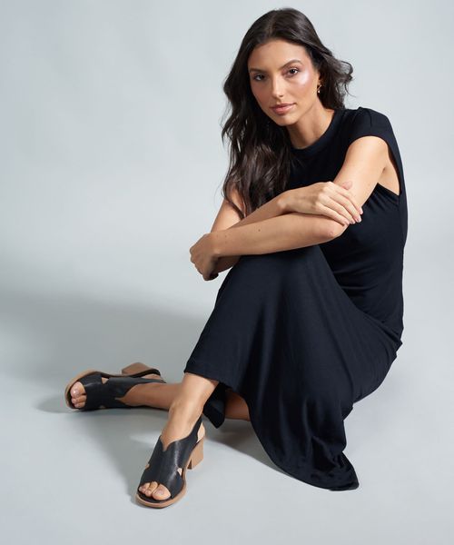 Sandalia Media Couro Nina - Preto